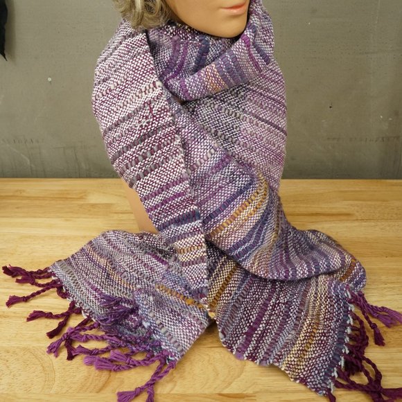 Varigated Purple Cotton Soft Hand Woven Tapestry Scarf Shawl 14x74 - Picture 1 of 4
